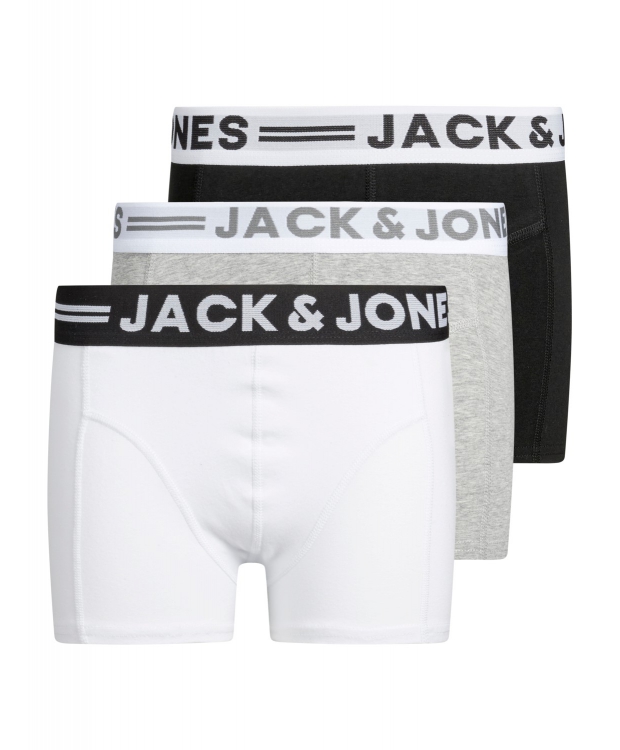 Se Jack & Jones 3-pak underbukser med bomuld i grå, hvid og sort til drenge hos Sokkeposten.dk