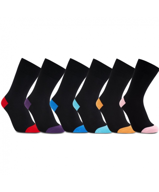 iZ Sock 6pak bambusstrømper med forskellige farvet hæl og tå til unisex