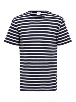 Selected t-shirt i navy m. hvide striber til herre