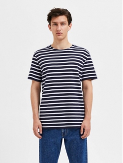 Selected Homme stribet T-shirt i navy og hvid til herre, str. XXL