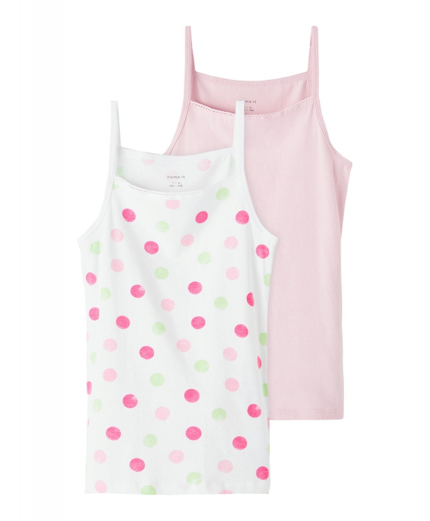 13: Name it 2-pak undertrøje/top i lyserød og hvid m. prikker til piger