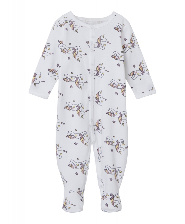 #3 - Name it pyjamas dragt i hvid m. enhjørning motiv til børn