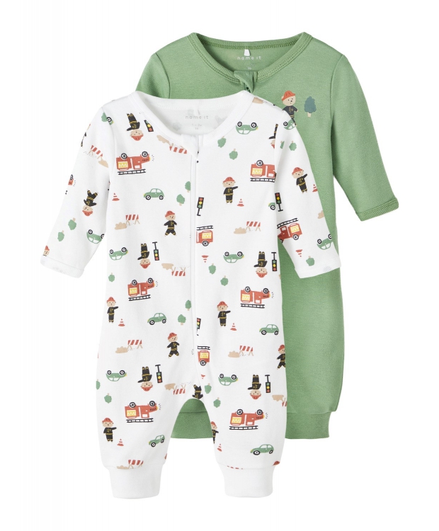 Name it 2-pak pyjamas dragt i hvid & grøn til børn