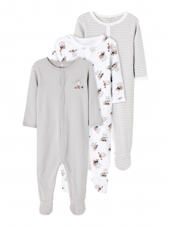 Name It 3-pak pyjamasdragter i hvid og grå til drenge