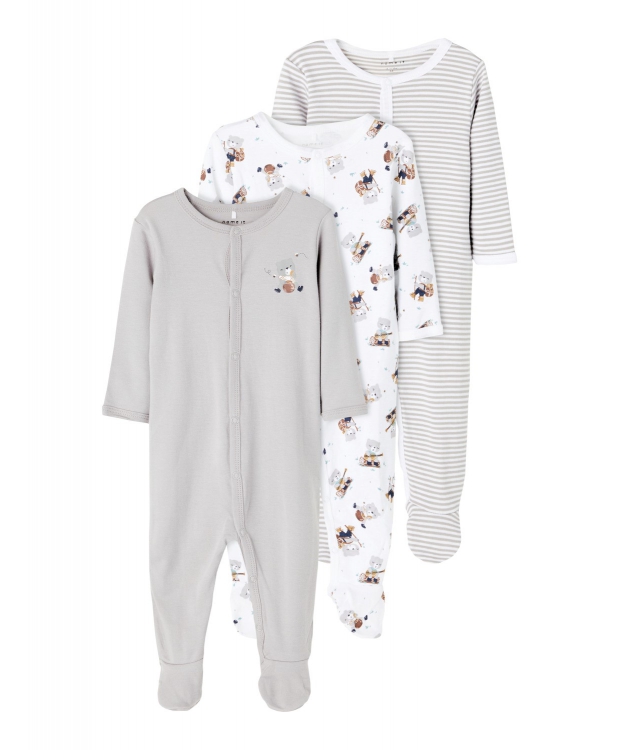 Se Name it 3-pak pyjamas dragt i hvid & grå til drenge hos Sokkeposten.dk