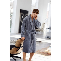 JBS badekåbe med velour i lysegrå til herre.