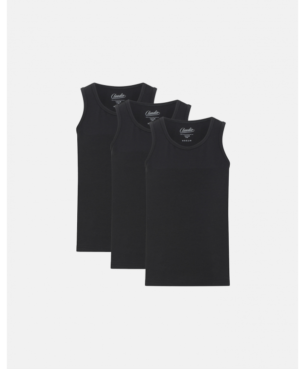 Claudio 3-pak singlet i sort til drenge