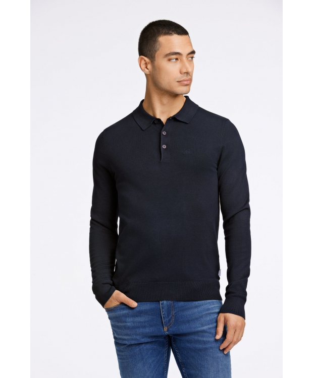 Lindbergh langærmet strikpolo i navy til herre billede 3