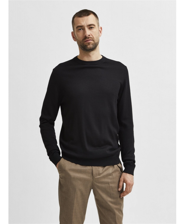 Selected sweatshirt i merinould i sort til herre