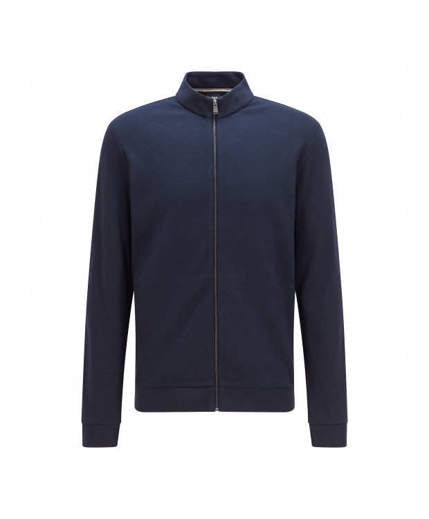BOSS sweatshirt m.lynlås lavet af økologisk bomuld i mørkeblå til herre.