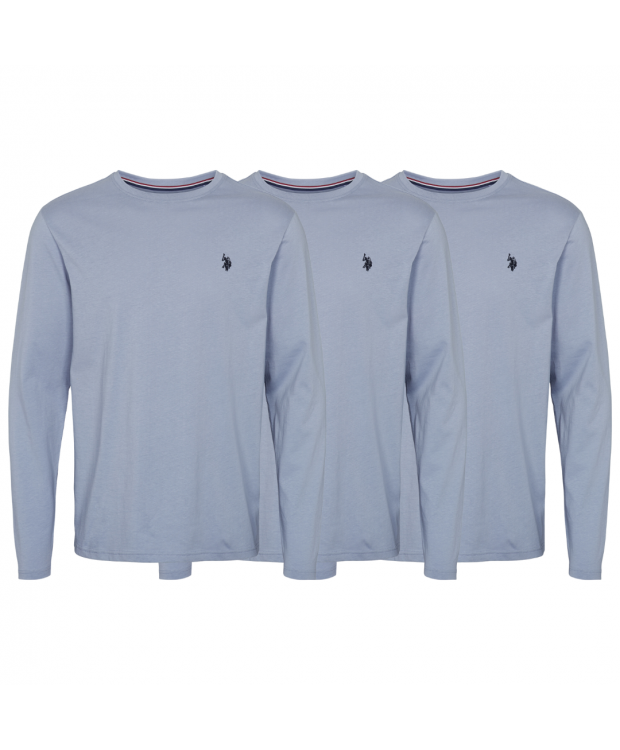 U.S POLO ASSN 3pak langærmet t-shirt i lyseblå til herre | Regular fit |