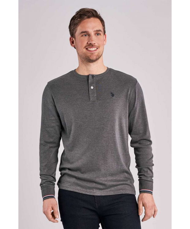 U.S POLO ASSN 3pak langærmet t-shirt m. knapper i grå til herre | Regular fit | billede 4