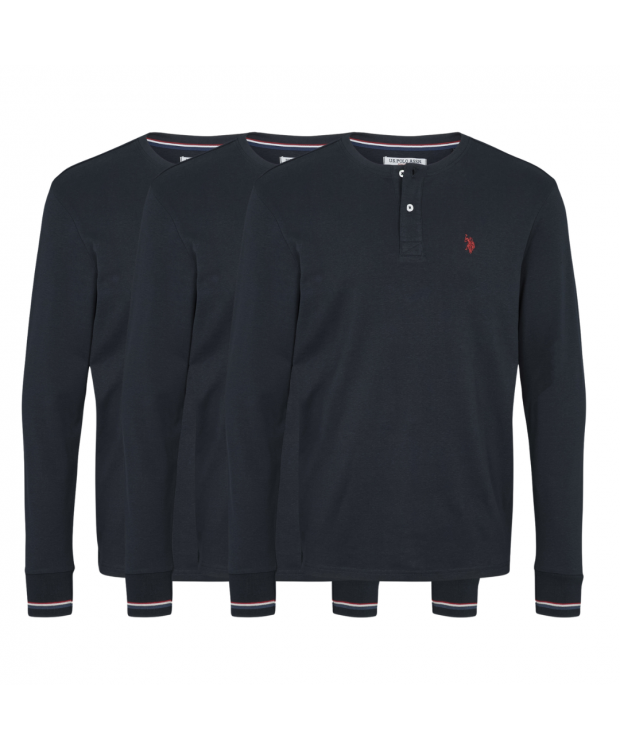 U.S POLO ASSN 3pak langærmet t-shirt m. knapper i navy til herre | Regular fit |