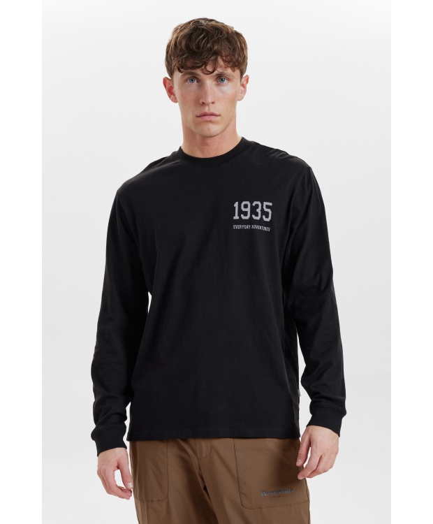 RESTERÖDS langærmet økologisk bomuld t-shirt m. print i sort til herre