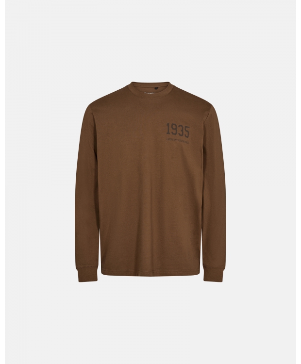 RESTERÖDS langærmet økologisk bomuld t-shirt m. print i brun til herre billede 3