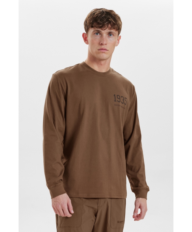 RESTERÖDS langærmet økologisk bomuld t-shirt m. print i brun til herre