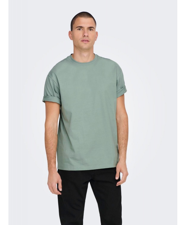 ONLY & SONS t-shirt i lysegrøn til herre | Relaxed fit | billede 3