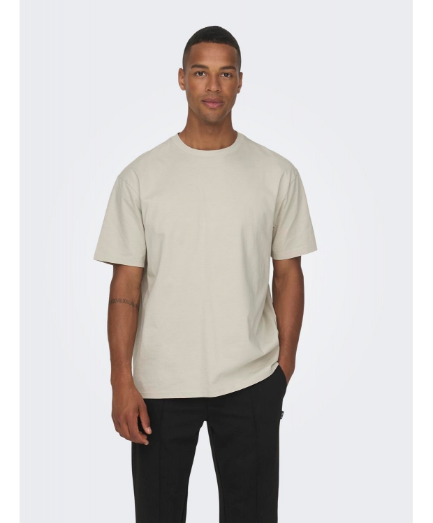 ONLY & SONS t-shirt i beige til herre | Relaxed fit | billede 3