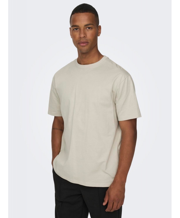 ONLY & SONS t-shirt i beige til herre | Relaxed fit | billede 5