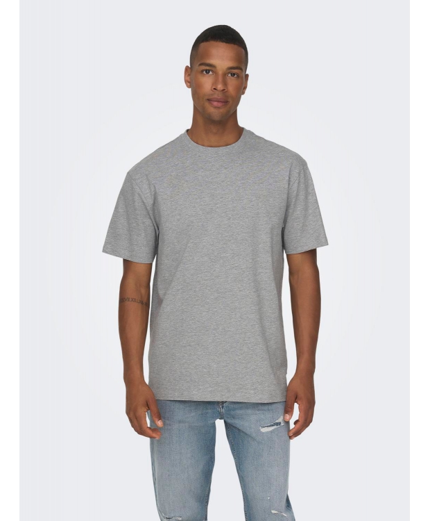 ONLY & SONS t-shirt i grå til herre | Relaxed fit | billede 3