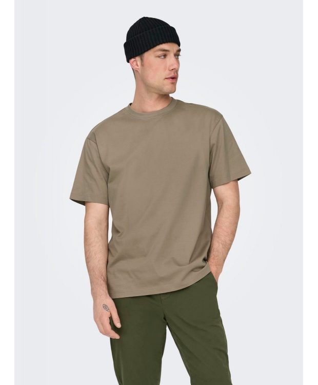 ONLY & SONS t-shirt i mørke beige til herre | Relaxed fit | billede 3