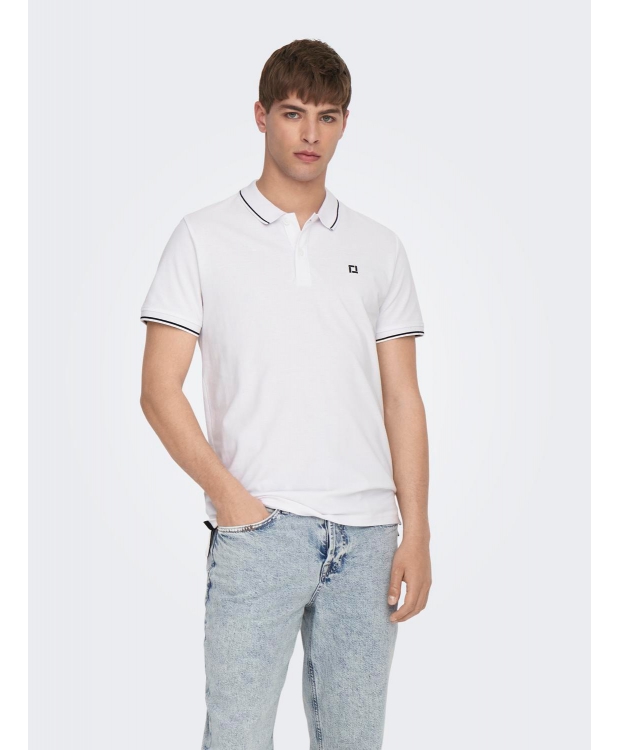 ONLY & SONS polo t-shirt i hvid til herre | Regular fit |