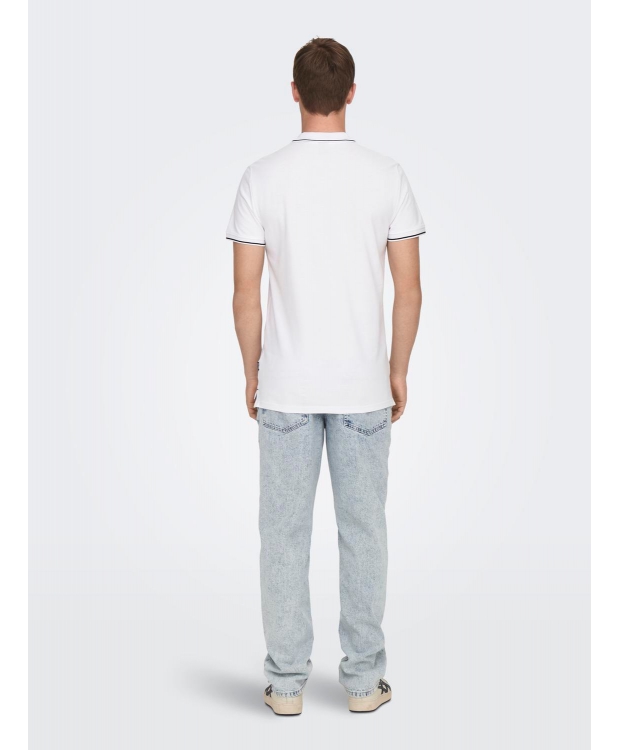 ONLY & SONS polo t-shirt i hvid til herre | Regular fit | billede 4