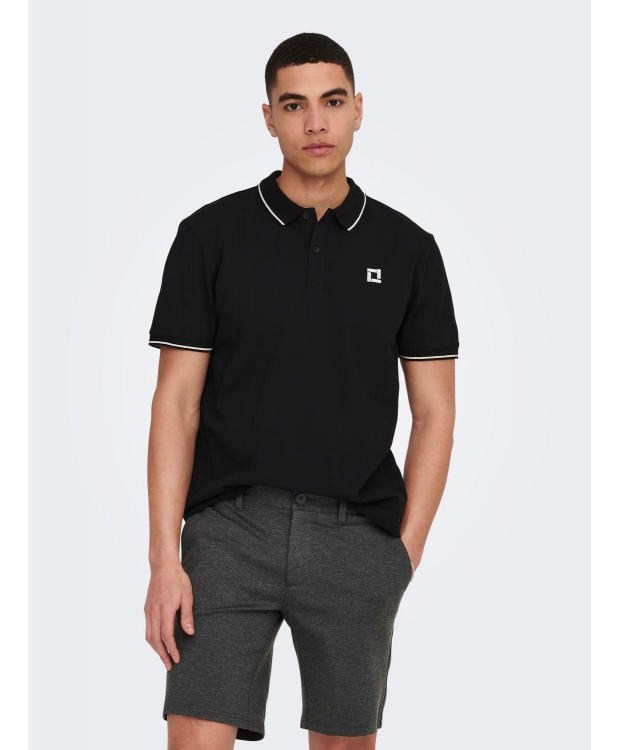 ONLY & SONS polo t-shirt i sort til herre | Regular fit | billede 3