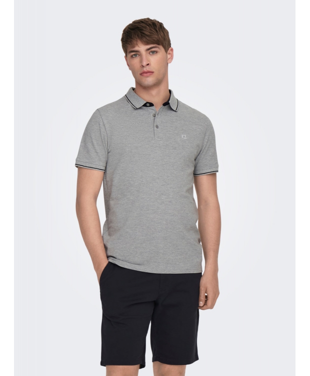 ONLY & SONS polo t-shirt i grå til herre | Regular fit | billede 3