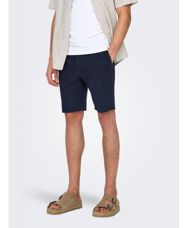 ONLY & SONS shorts i bomuld-hør blanding i navy til herre