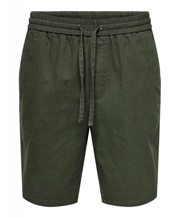 ONLY & SONS shorts i bomuld-hør blanding i mørkegrøn til herre