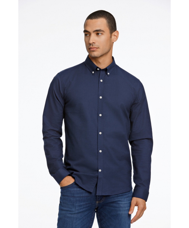 Lindbergh Oxford Superflex Skjorte i navy til herre billede 3