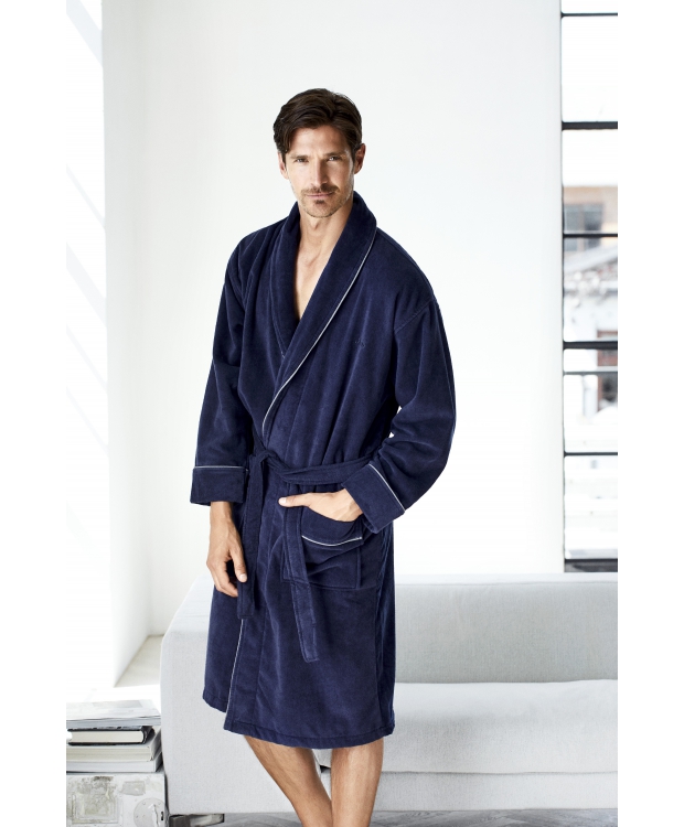 JBS badekåbe med velour i navy til herre.
