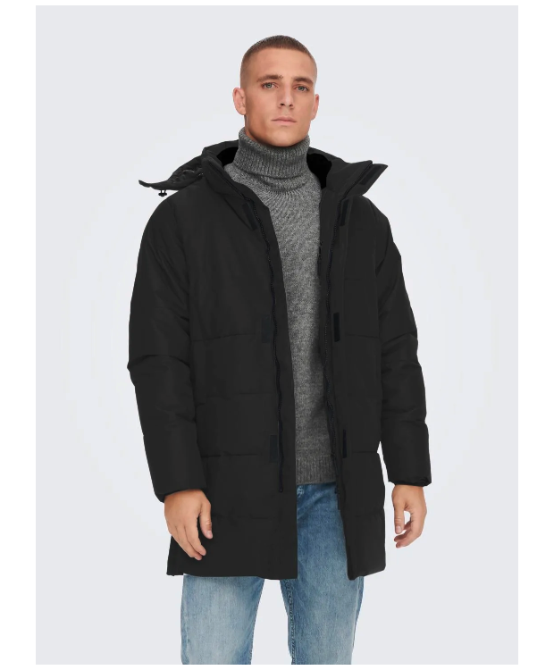 Only & Sons Lang Pufferjakke i sort til herre