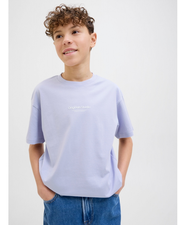 Jack & Jones Junior T-shirt i Cosmic Sky med tekst print til drenge billede 3