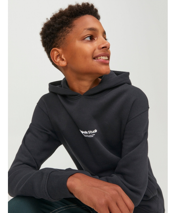 Jack & Jones Junior hoodie i sort med tekst print til drenge billede 3