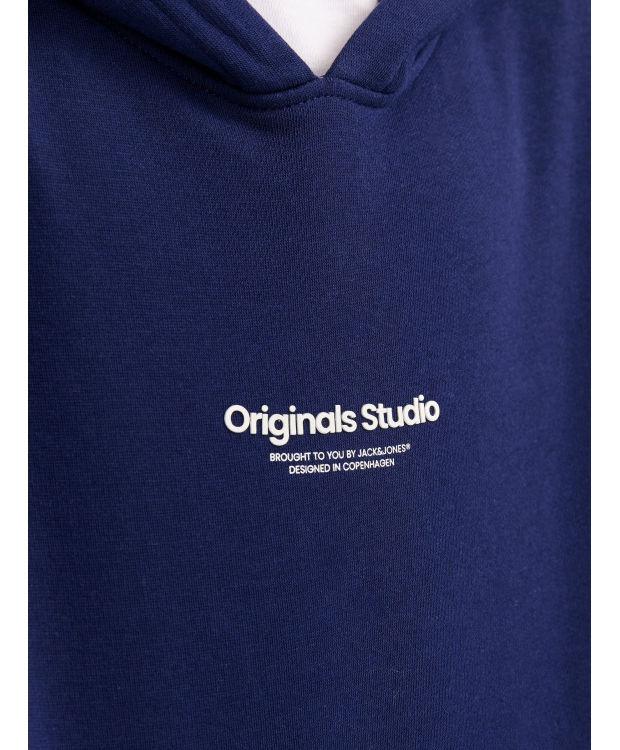 Jack & Jones Junior hoodie i Ocean navy med tekst print til drenge