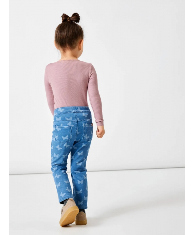 Name It denim bukser i blå med sommerfugle til piger billede 3