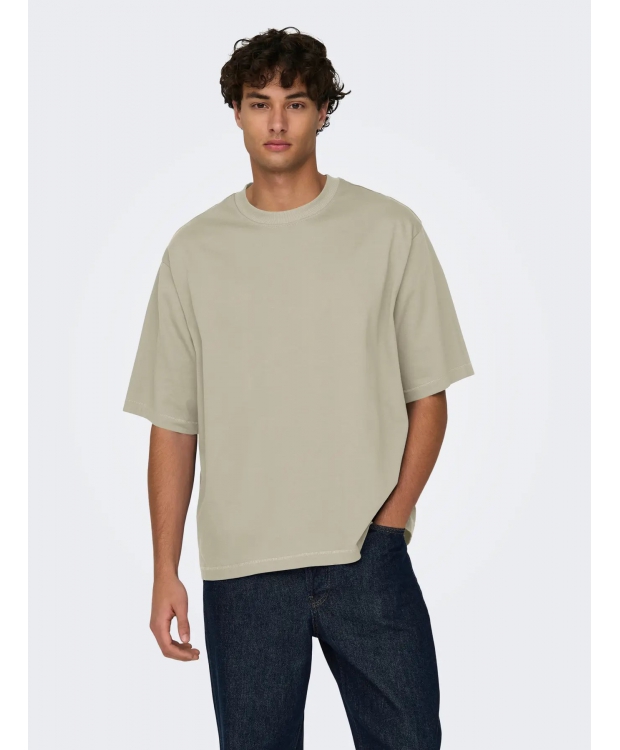 ONLY & SONS t-shirt i beige til herre | Oversized fit | billede 3