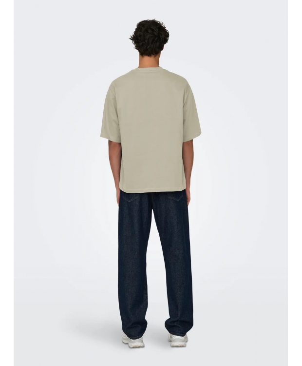 ONLY & SONS t-shirt i beige til herre | Oversized fit | billede 4