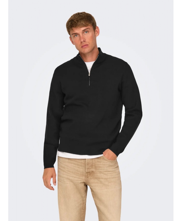 ONLY & SONS half zip i sort til herre