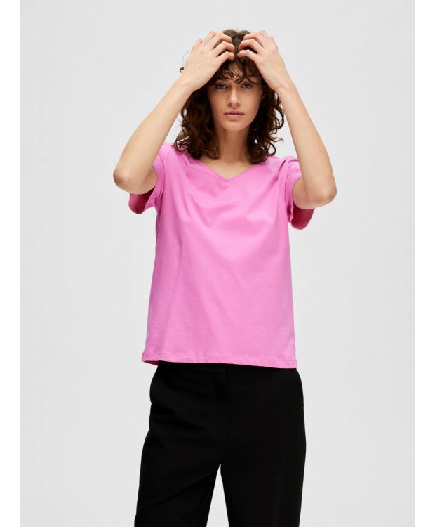 Selected klassisk t-shirt med v-hals i cyclamen til kvinder billede 3