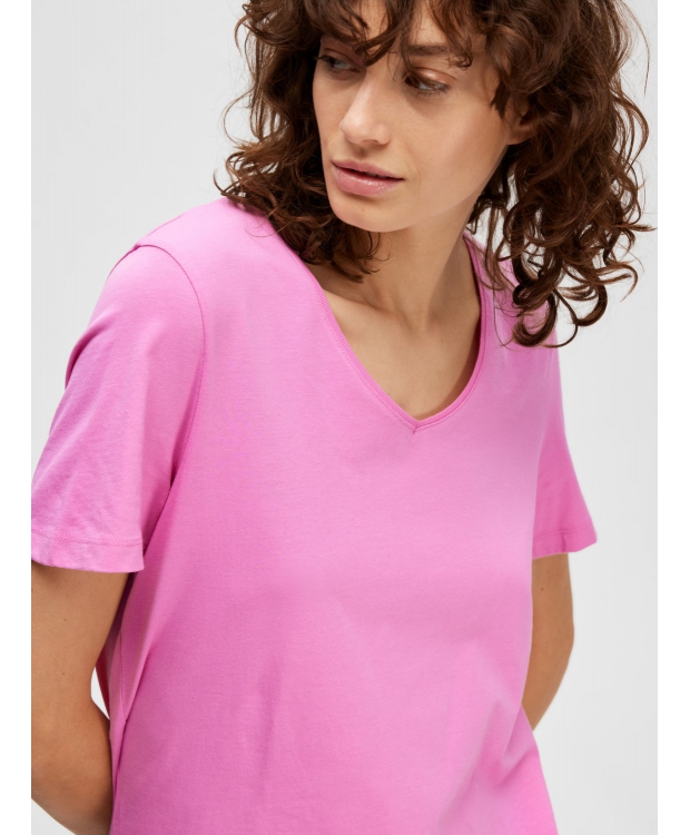 Selected klassisk t-shirt med v-hals i cyclamen til kvinder billede 4