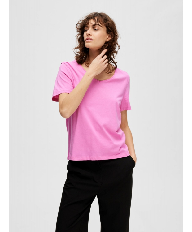 Selected klassisk t-shirt med v-hals i cyclamen til kvinder billede 5