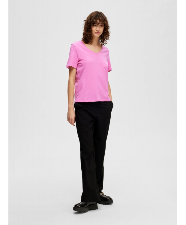 Selected klassisk t-shirt med v-hals i cyclamen til kvinder billede 6