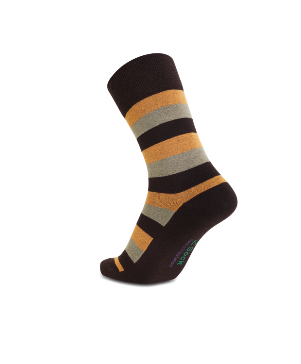 iZ Sock bambusstrømper med tykke striber i orange og brun