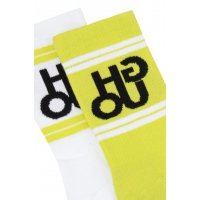 HUGO 2pak bomuldsstrømper i neon gul & hvid med logo til kvinder