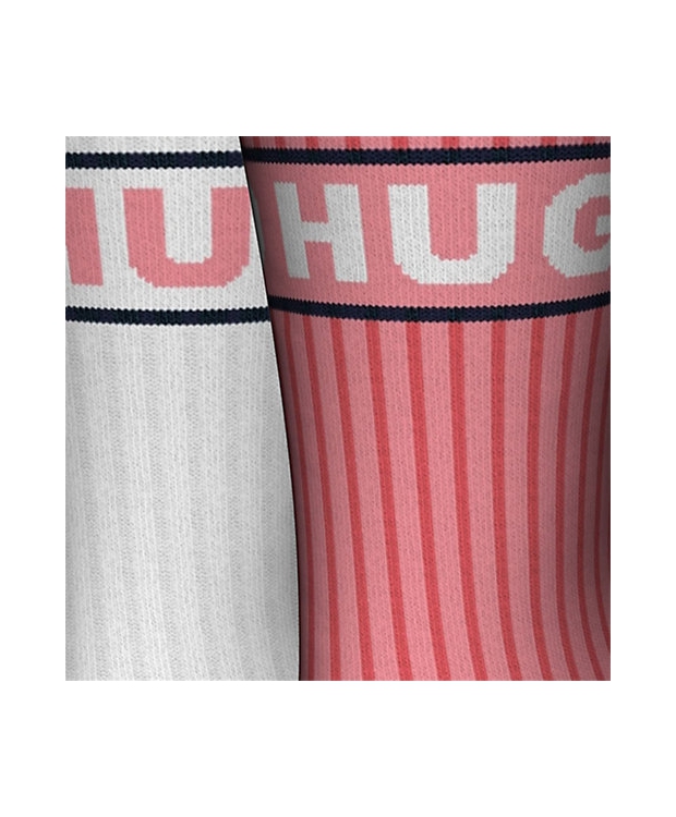 HUGO 2pak bomuldsstrømper i lyserød & hvid med logo til kvinder billede 5