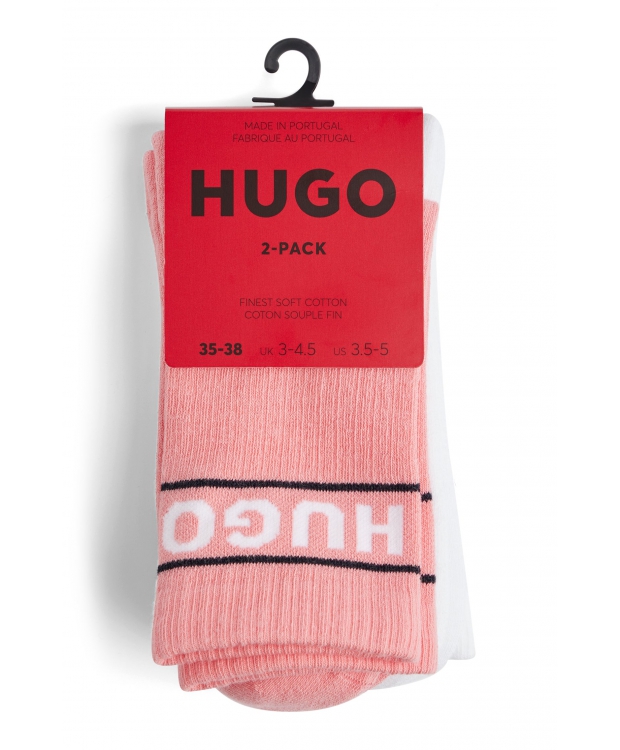 HUGO 2pak bomuldsstrømper i lyserød & hvid med logo til kvinder billede 3