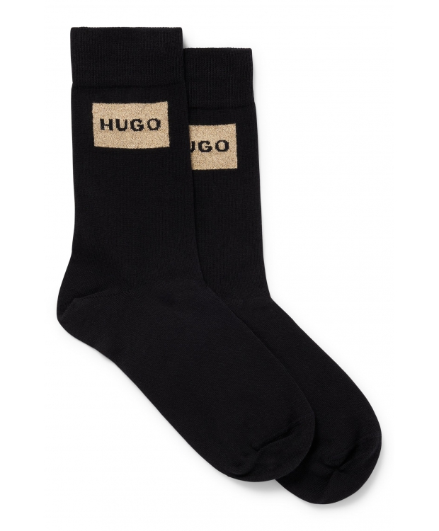 HUGO 2pak bomuldsstrømper i sort med logo til kvinder - Gaveæske